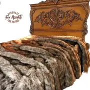 Faux Fur Tan Wolf, Bedspread, Minky Cuddle Fur Lining, Handmade, Fur Accents USA