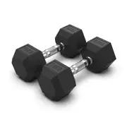 2 x 10kg Hex Rubber Coat Iron Dumbell Home Gym Strength Weight Commercial Grade