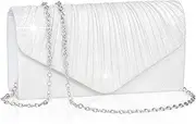 [Larcenciel] White Clutch Purse for Women, Elegant Pleated Evening Bags with Chain Strap, Sparkly Green Sequin Envelope Clutch Bag, Formal Shoulder Handbag for Wedding, Party, Prom, Cocktail, Date