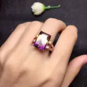 14k Rose Emerald Cut Simulated Citrine Halo Weddinng Amethyst Women's Rings