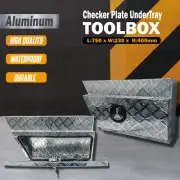 Pair of 750mm x 230mm x 400mm Ute Under Tray Tool Boxes Checker Plate Aluminium