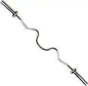 Sunny Health & Fitness 48" Olympic Super Curl Bar with Ring Collars Strength Training Bar for Traps, Deadlifts, Squats and More - OB-48