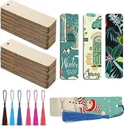 Taicols 36 Pcs Blank Wood Bookmarks Set & 36 Pcs Colorful Tassels, DIY Bookmark Bookmark Tassel Blank Bookmark Ornaments with Holes and Ropes, Unfinished Book Markers Ornaments, Blank Tags(Rectangle)