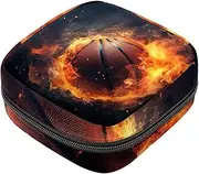 Period Bag,Sanitary Napkin Storage Bag,Flame and Retro Basketball,Tampon Holder for Purse