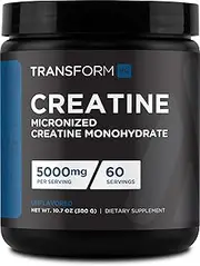 TransformHQ Creatine Monohydrate Powder (60 Servings) Unflavored - 5000mg Per Serving