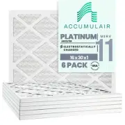 Accumulair Platinum 16x30x1 MERV 11 Air Filters (6 Pack)