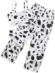[WDIRARA] Girl's 3 Pieces Print Wrap Crisscross Bikini Swimsuit with Cover Up Pants