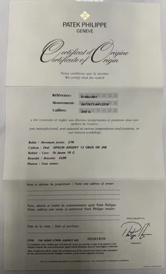 Patek Philippe Authentic Watch Certificate Of Origin Warranty 5140 J Perpetual