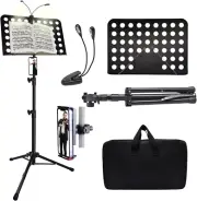 Sheet Music Stand with Light & Phone Holder 57" High Stability, Height Adjustabl