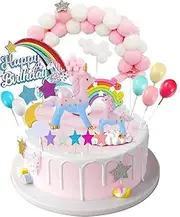 Unicorn Party Cake Topper Kit with 2 Unicorns Sculpture, Rainbow Balls Cloud for Unicorn Birthday Party Supplies