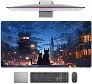 XL Cat Gaming Mouse Pad, Large Anime Rebirth Cartoon Cat Desk Mat, Kawaii Decor for Desktop Keyboard and Office Home Work - 31.5x15.7 in With Stitched Edges
