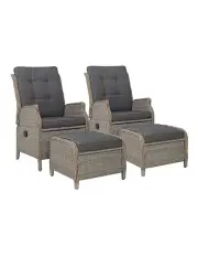 [Gardeon] 2 Piece Wicker Outdoor Garden Recliner Chair Set in Grey