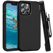For iPhone 14 Pro Max 14 Plus Shockproof Black Rugged Defender Case W/Belt Clip