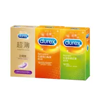 在飛比找momo購物網優惠-【Durex杜蕾斯】超薄勁潤裝5入+凸點12入+螺紋12入保