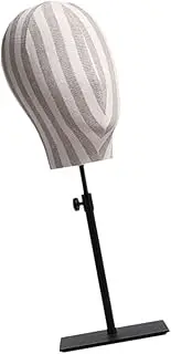"Abbraccia" Mannequin Head Stand Adjustable Height Manikin Head Display Stand Model Holder for Scarf, Stripe Black
