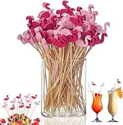 Wzenclave 100 Pack Flamingo Toothpicks 5.31 * 0.9 in Tropical Cocktail Picks Handmade Bamboo Toothpicks for Appetizers Fruit Dessert Stirrers Sticks Fruit Skewers Bamboo Skewers Flower Skewers