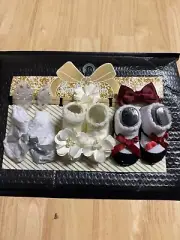 Sparkle & Shine Baby Girl Booties/Socks And Headband Sets White/Gold Infant