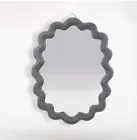 Modern Wavy Wall Mirror – Gray Scalloped Frame, Trendy Accent Home Decor Gray