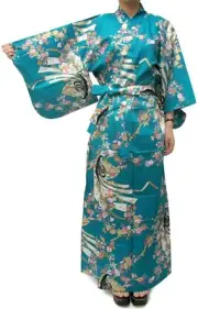 Women's Yukata Robe Japanese Summer Kimono - Cherry Princess Turquois