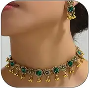 [Frodete] Indian Jewelry Sets for Women Indian Jhumka Earrings Wedding Jewelry Necklace Set Gold Indian Necklace