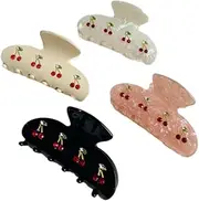 AIMALL 4pcs 3.14" Cherry Pattern Hair Claw Clips for Girls, Acetic Acid Shark Clips, Cute Back Head Hairpins, Durable Hair Accessories for Styling