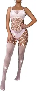 [Generic] Women Fishnet Sparkle Rhinestone Bodysuit Lingerie Mesh Bodystocking chemise Nightwear Lingerie