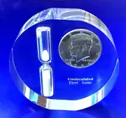 Lucite KENNEDY 1/2 DOLLAR PAPERWEIGHT & TIMER Uncirculated 1st Issue 3" NEW
