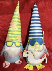 Set Of 2 Summer Beach Gnome July 4th Vacation Plush Weighted Shelf Mantle Décor
