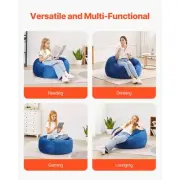 Cozy Blue Velvet Round Bean Bag Chair 91cm Removable Cover Soft Seating