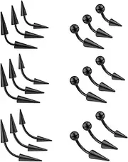[ZS] 18Pcs Spike Eyebrow Piercing Jewelry, 16G Curved Barbell Vertical Labret Lip Rings, Spike Tragus Helix Earrings Rook Nose Bridge Rings for Women Men