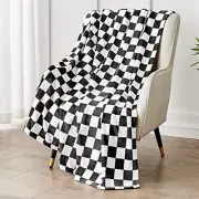 Checkered Blanket Flannel Throw Blankets Soft Cozy Throw-50"x60" 01 Black