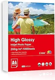 INKUWAY Thick Glossy Photo Paper 260gsm A4 Inkjet 100sheets 8.5x11 Gloss for Card Print, Photos, DIY Prints Cards