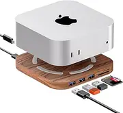 AODUKE Walnut Wood Mac Mini M4 Dock Bracket, Mac Mini M4 Accessories, Mac Mini M4 Pro HUB, MacMini2024 Docking Station with 2x USB3.0 5Gbps, SD3.0/TF3.0 Card Readers-AJM4-H