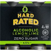 Hard Rated Zero Sugar Alcoholic Lemon Lime 375mL x 4 pack