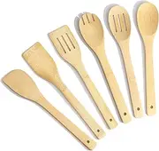 [Berglander] Wooden Kitchen Utensils Set 6 Pcs, Cooking Utensil Sets， Kitchen Utensils Include Fried Spatula, Slotted Spoon, Strainer Spoon, Soup Ladle, Salad Fork, Spatula