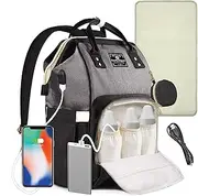 ComfyDegree Changing Bag Backpack Nappy Waterproof Large Capacity Baby Travel Rucksack w/Pacifier Holder | USB Cable | Stroller Straps | Insulated Warmer Pockets for Mom and Dad