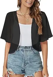 [ZNVGIRL] Women Shrug Chiffon Cardigans Open Front Short Sleeve Bolero for Evening Dressy