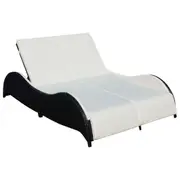 Double Sun Lounger with Cushion Poly Rattan Black vidaXL
