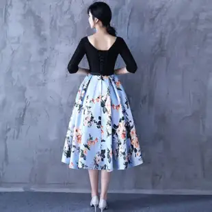 Olivia奧莉精品 黑色V型美背水藍玫瑰蓬蓬裙連身裙小禮服 中大尺碼 S～2XL