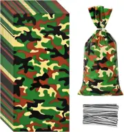 100 Pcs Camouflage Treat Bags Camo Print Cellophane Candy Bags Army Party Favor