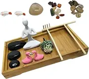 KOMBIUDA 1 Set Mini Zen Garden Kit Japanese Style Table Ornament for Office Decor Desktop Meditation Sand Tray with Sand and Rocks Charming Home Decoration for Relaxation and Mood