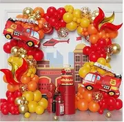 Birthday Traffic Vehicle Fire Truck Balloon Wreath Set, 138 Pieces, Aluminium Film Latex