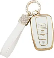 1797 Key Fob Cover for Toyota Camry RAV4 Corolla Highlander Avalon Accessories Bling Keychain Car Remote Case Shell Protector 3 Button White Gold TPU Girly Cute