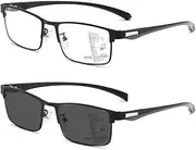 THIKK Progressive multifocal Reading Glasses, Photochromic Sunglasses Anti-Blue Light, UV Protection presbyopic Glasses (Color : Black, Size : +2.0)