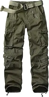[Sobrisah] Mid Low Rise Cargo Pants for Men Cotton Military Tactical Pants 8 Pockets Hiking Pants Combat Work Trousers（No Belt