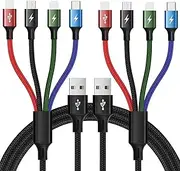 GDSanlian 2-Pack 5-in-1 Fast Charging Cable Braided | USB A to USB C/Micro USB/Dual for Lightning Multi Charger Cable | 5A QC 3.0 & 480Mbps Sync Cord for iPhone 15/Samsung/PS5 | 1.2m (4Ft) Black