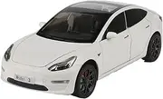 Miniature Replica Car Model 1:24 for Tesla Model 3 Die-cast Alloy Car Model Simulation Friction Power Model Car Collection Scale Die-cast Vehicle(Size:White)