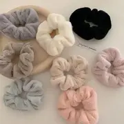 Plain Chenille Scrunchie Beige - One Size