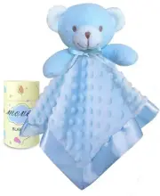 Soft Baby Security Blanket - Plush Lovey with Snuggle Toy, Blue Bear 16"