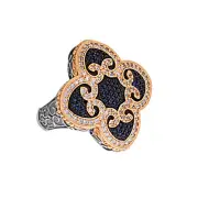 D329 ~ Sterling Silver and Zircon Quatrefoil and Hearts Cocktail Ring